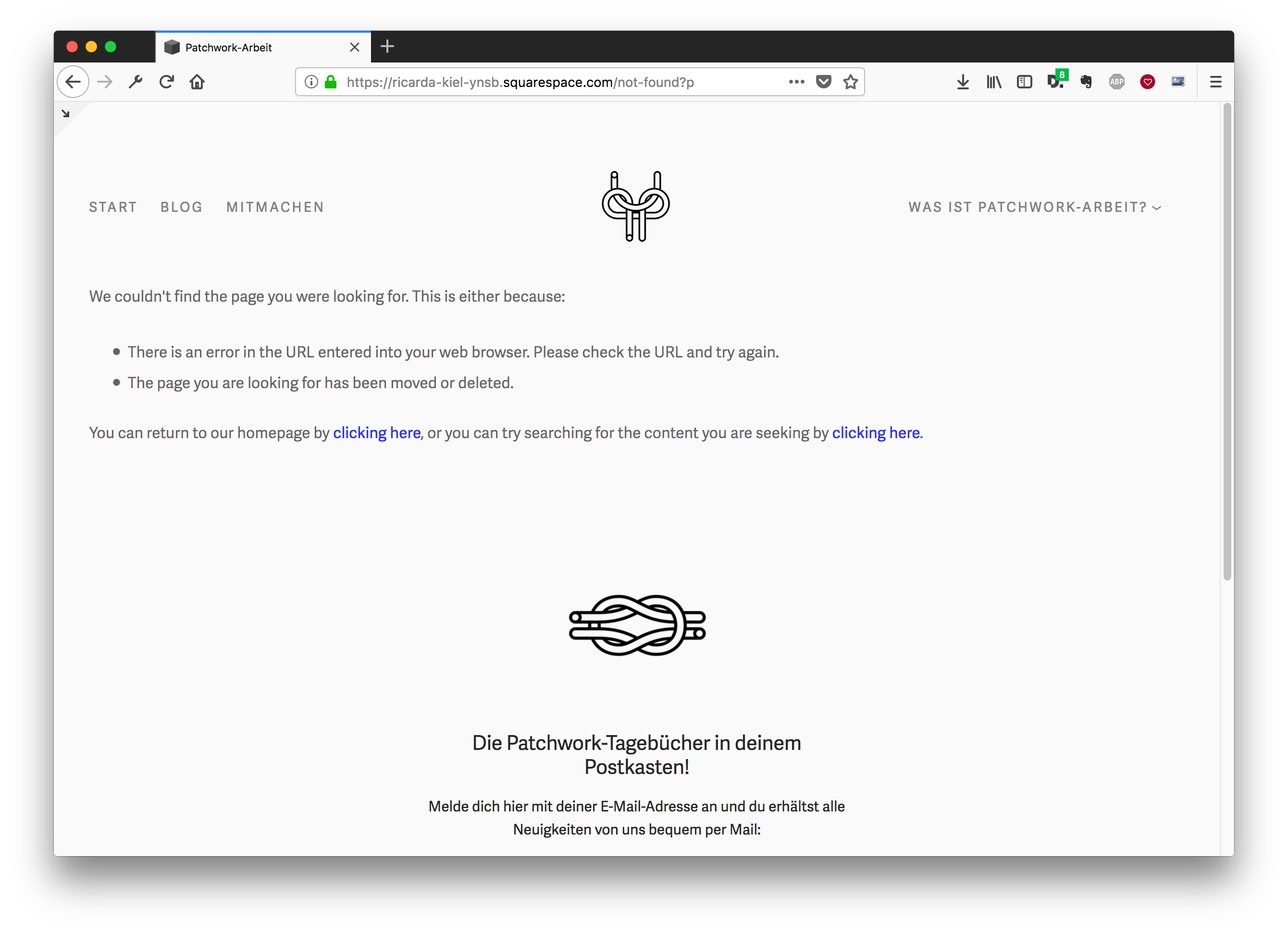 Squarespace Fehlerseite Systemstandard