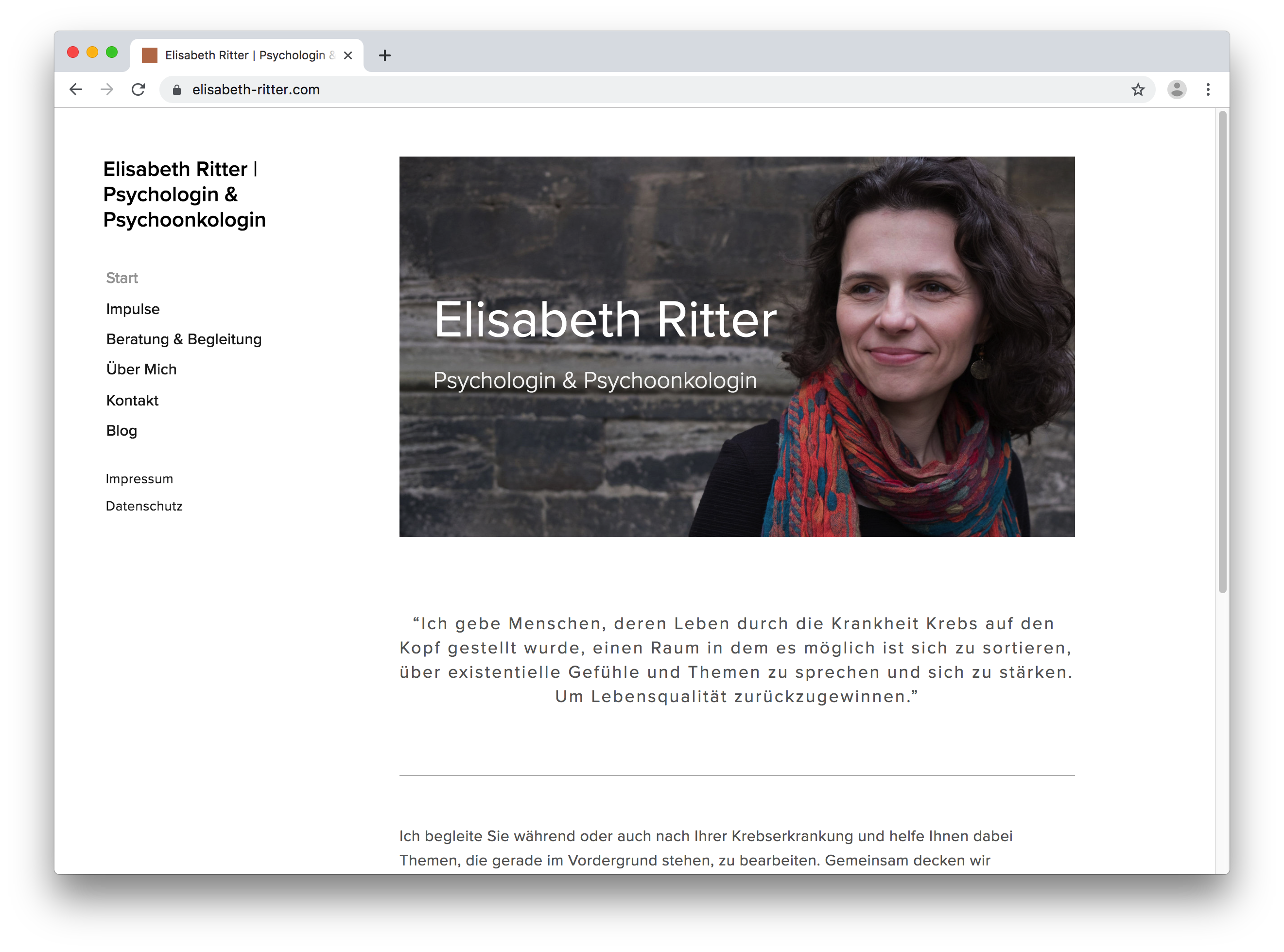 Screenshot der selbergemachten Website von Elisabeth Ritter