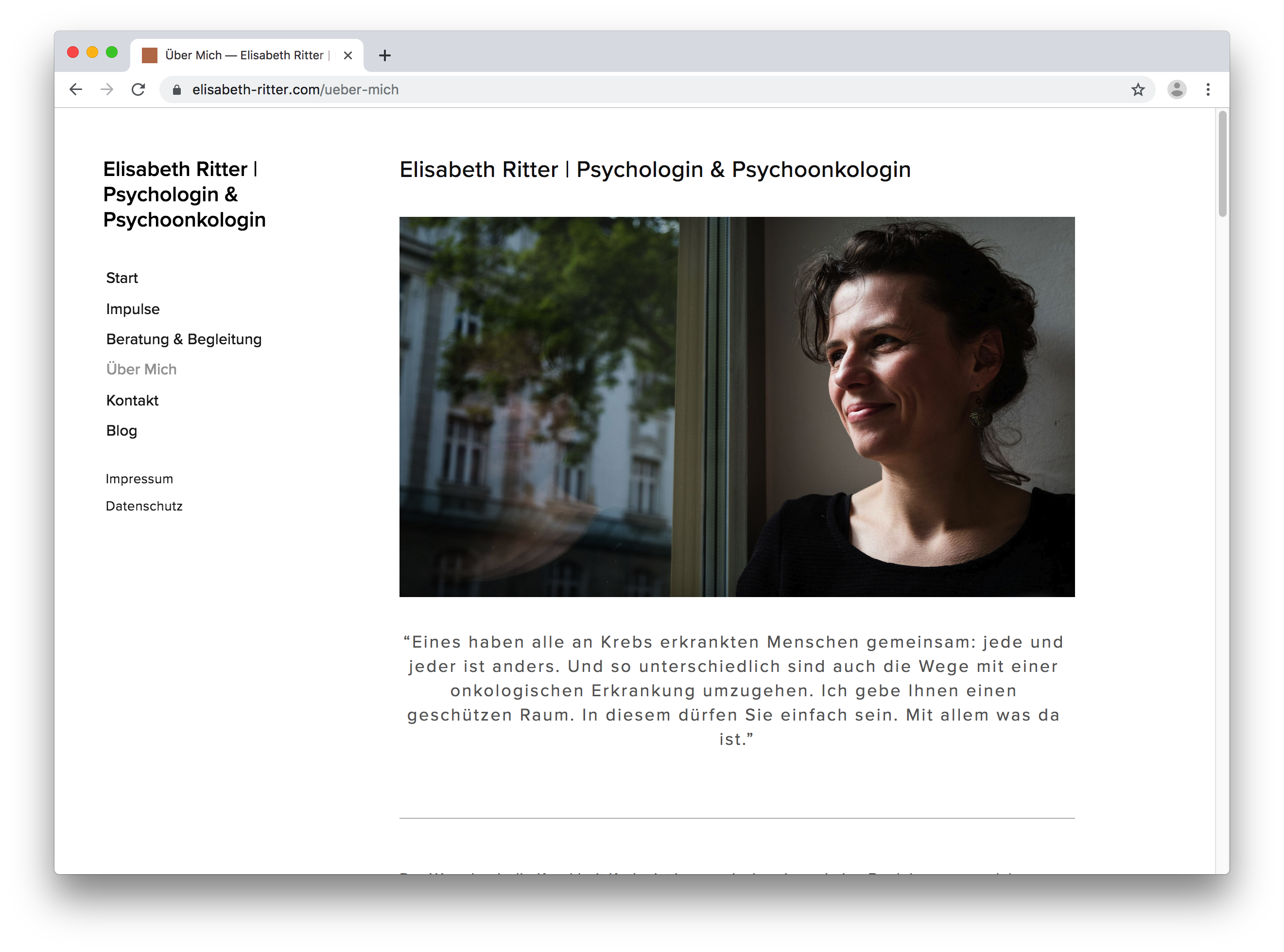 Screenshot der selbergemachten Website von Elisabeth Ritter