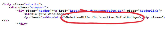 Beispiel einer lesbaren Textstelle in einem HTML-Dokument