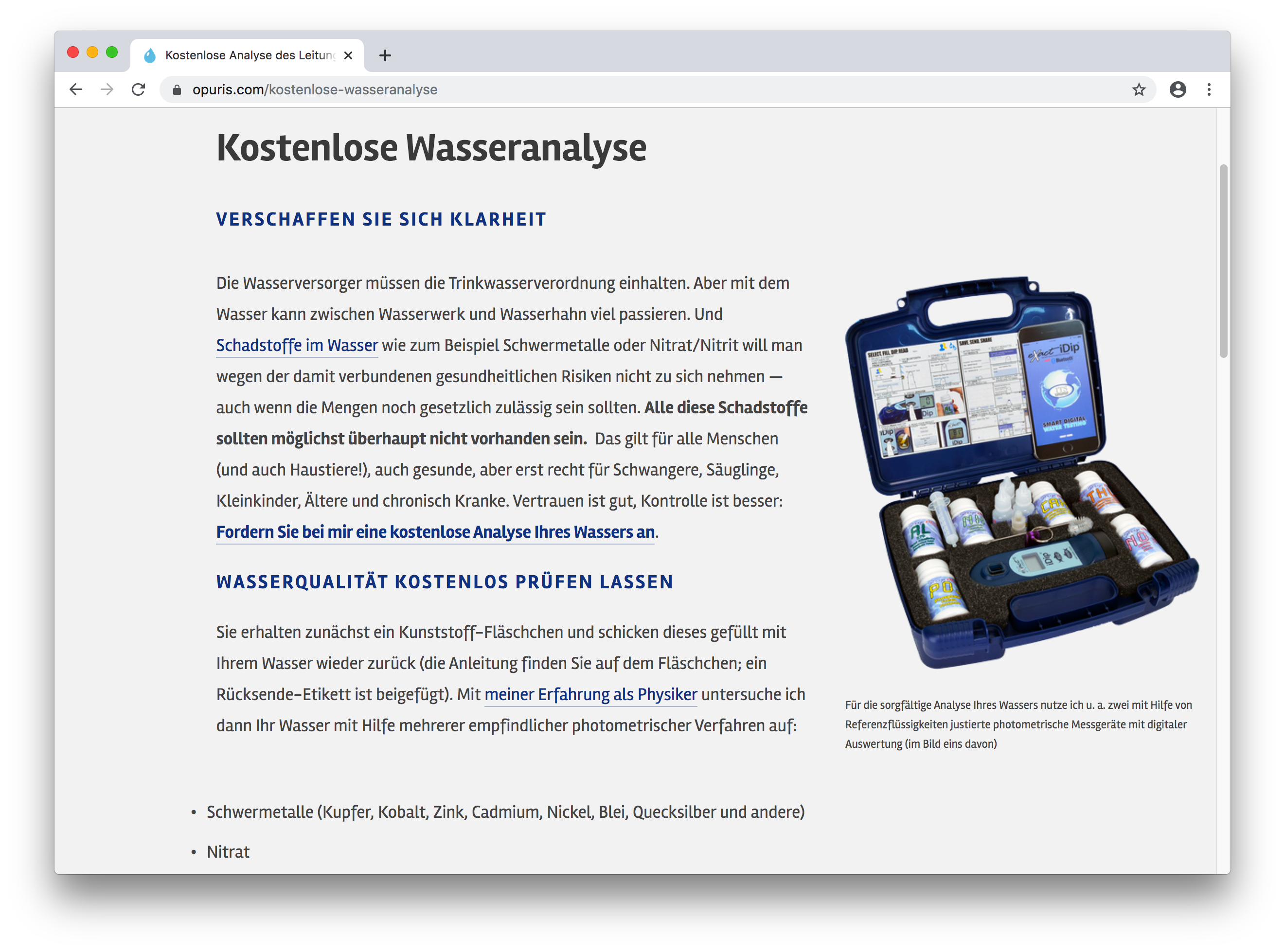 Kostenlose Wasseranalyse