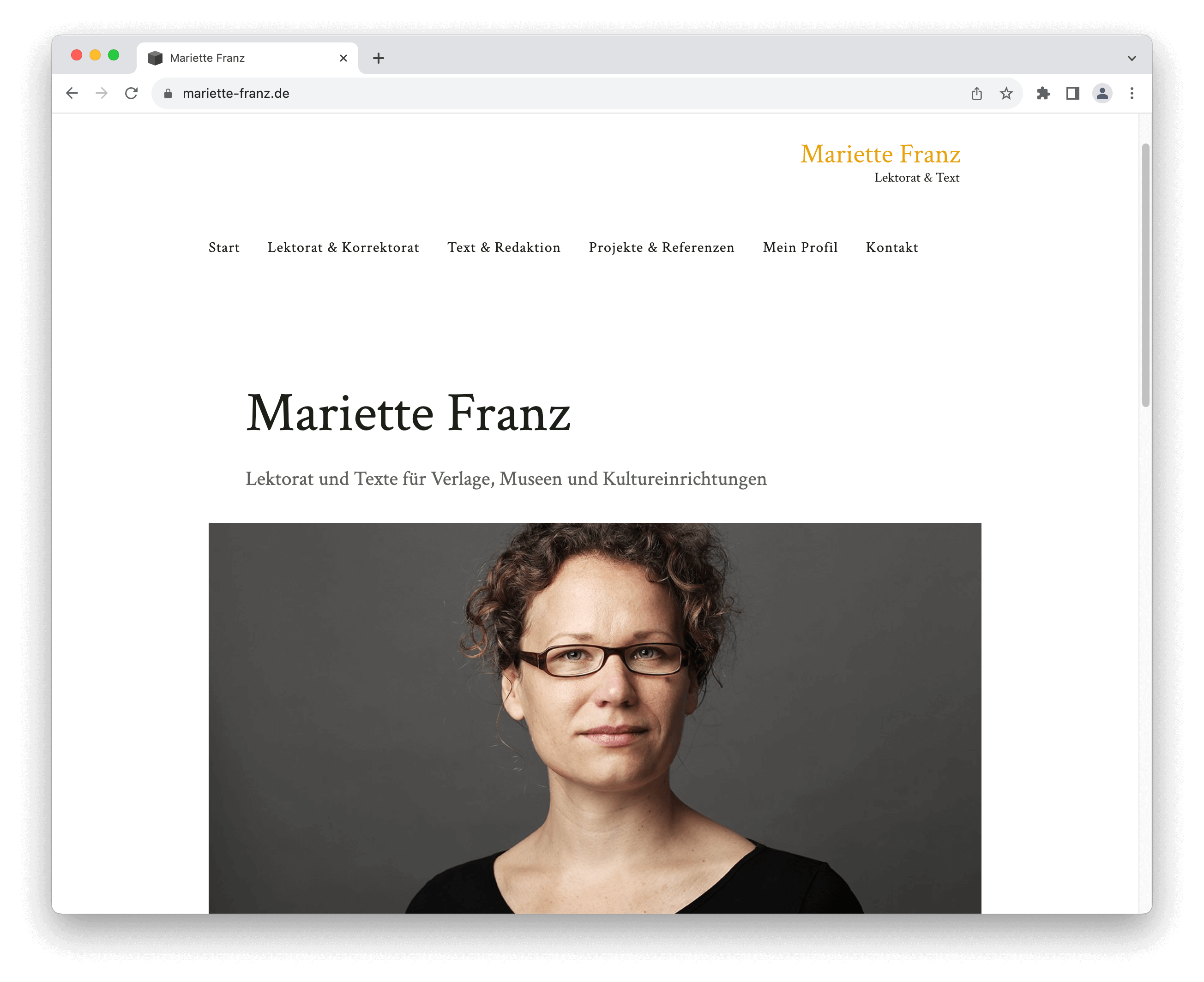 Mariette Franz Screenshot als Beispiel für eine selbstgemachte Website