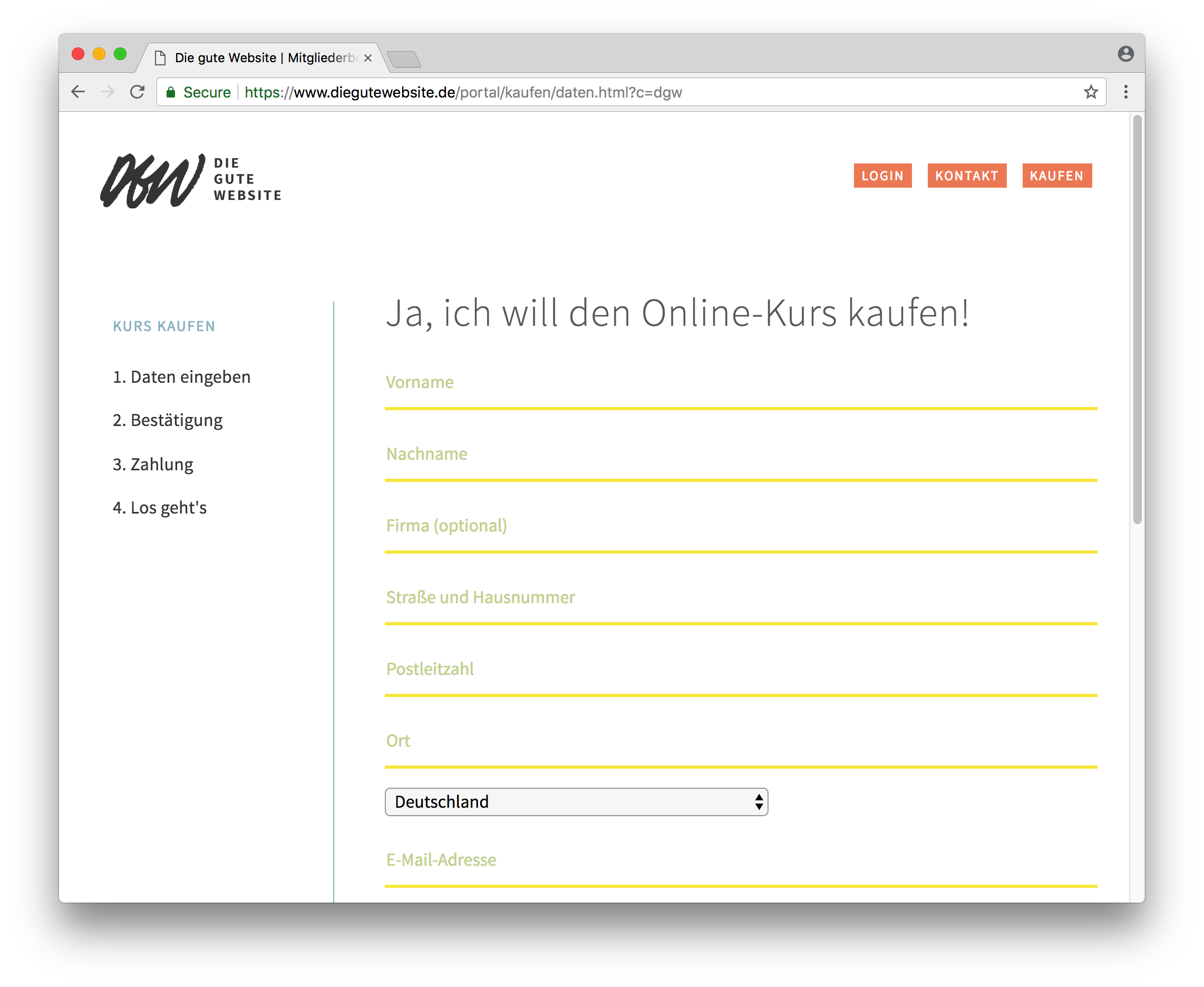 Die gute Website Zahlvorgang