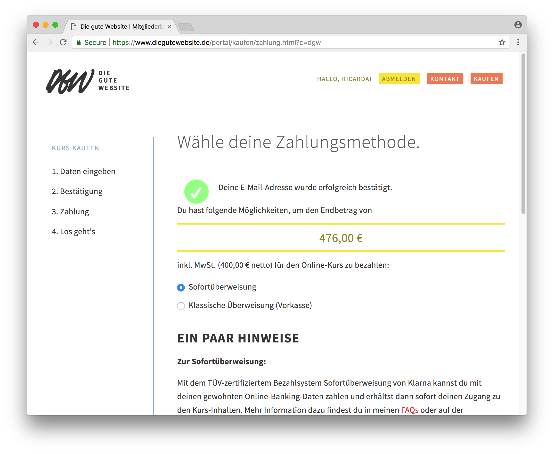 Die gute Website Zahlungsmethode